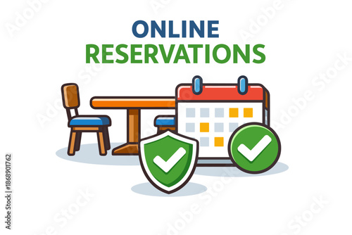 Online reservations concept with calendar and check marks in colorful vector illustration
