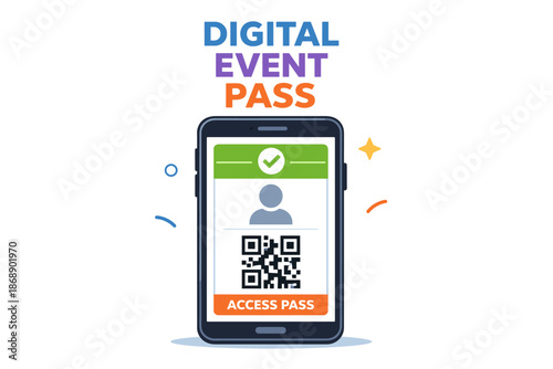 Digital event pass on smartphone with qr code and access confirmation