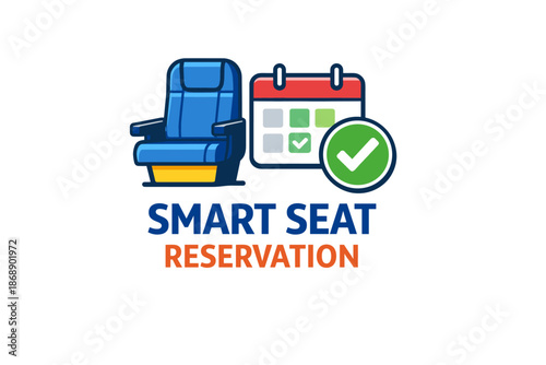 Smart seat reservation system icon with calendar and checkmark