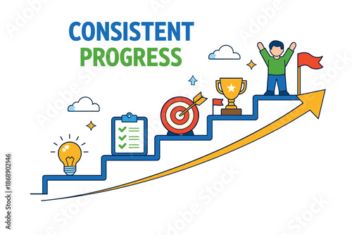 Conceptual illustration of consistent progress and achievement goals