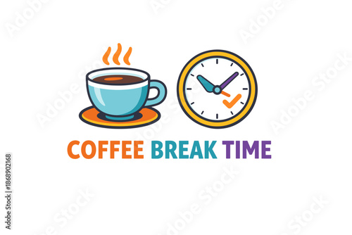 Coffee break time: cup with clock symbolizing relaxation and refreshment