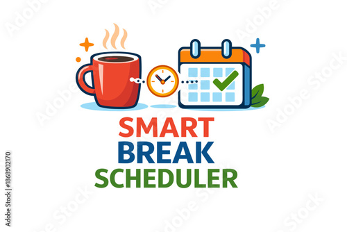 Smart break scheduler: coffee, clock, calendar icon for efficient time management