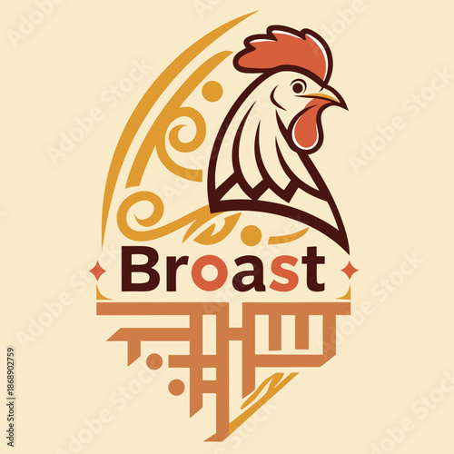 A colorful logo depicting a rooster with the text broast below it