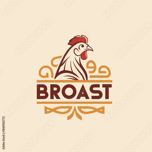 Broast logo featuring a rooster illustration in a circular design