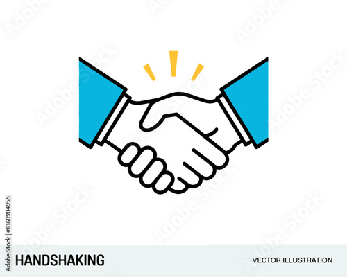 A minimalist vector graphic of two hands shaking in agreement or partnership