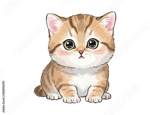 Adorable Tabby Kitten Sitting Vector Illustration