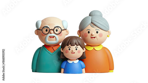 3D Cartoon Family Portrait: Grandparents and Grandchild