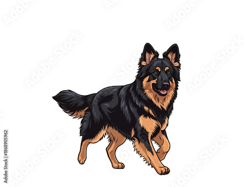 German Shepherd Dog Walking Vector Art Illustration