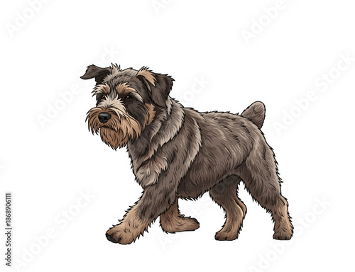 Brown Schnauzer Dog Walking Side View Vector Illustration