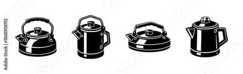 Retro kettle vector icons set - vintage teapot symbols, classic kitchenware designs