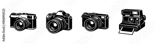Vintage cameras vector icons set. retro photography symbols. classic camera collection.