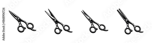 Hair cutting tools vector icons set: scissors, shears, salon equipment