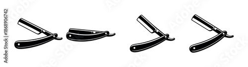 Straight razor vector icons set, barber tools collection, grooming, vintage, black