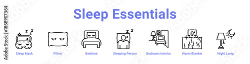 Sleep Essentials Icon Banner and Collection
