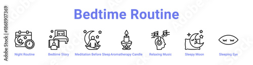 Bedtime Routine Icon Banner and Collection