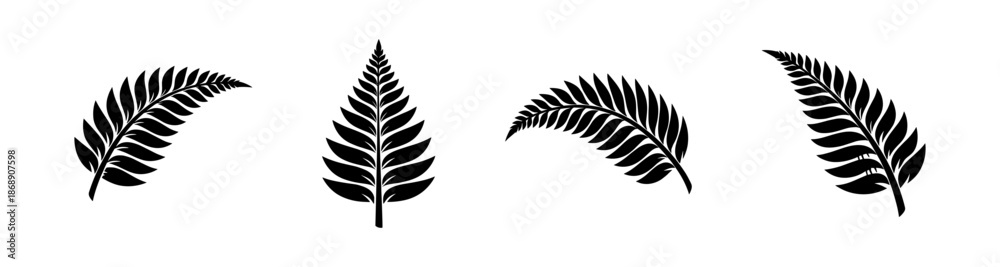 Fototapeta premium Tropical leaves vector icons set: palm, fan, banana leaves designs