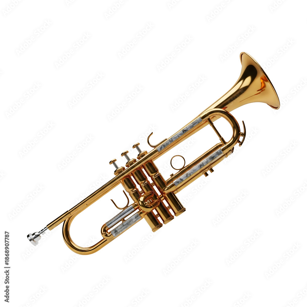 Obraz premium Professional Brass Golden Trumpet Musical Instrument Isolated on White Background