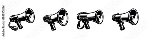 Megaphones vector icons set for announcements. loudspeakers, bullhorn symbols