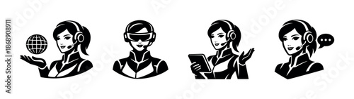 Customer service vector icons set for tech support, communication, and call centers