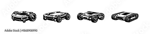 Mobile robot vector icons set, autonomous machines, robotics, technology symbols
