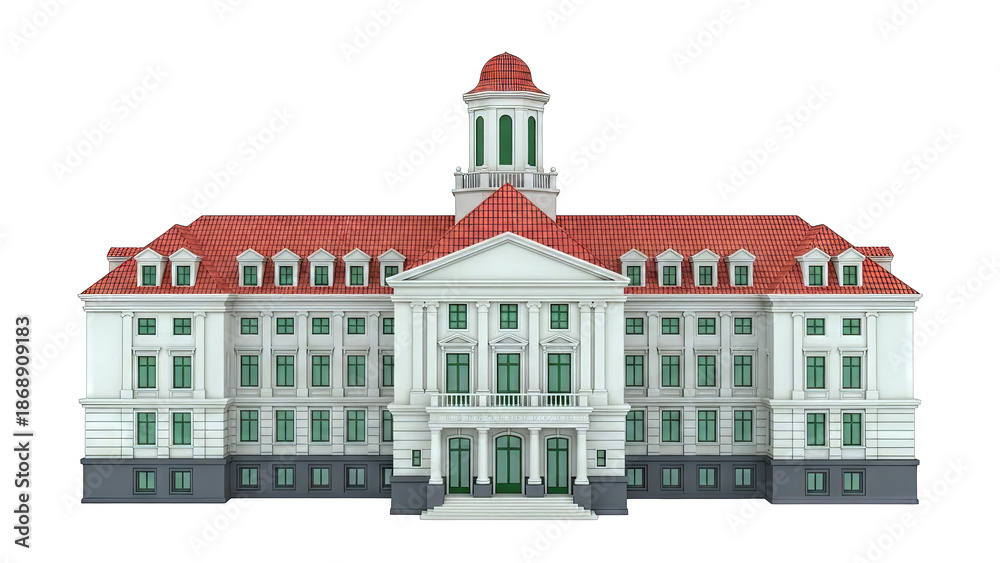 Fototapeta premium Neoclassical Building with Red Roof and Tower