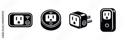 Smart plug vector icons set with modern socket symbols and electrical device designs