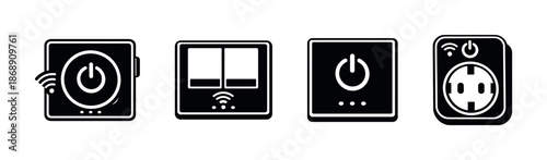 Smart home devices vector icons set: wifi switches and sockets symbols