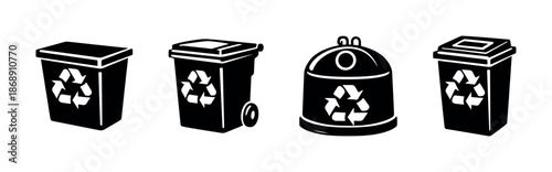 Recycling bins vector icons set: waste disposal symbols, eco-friendly design