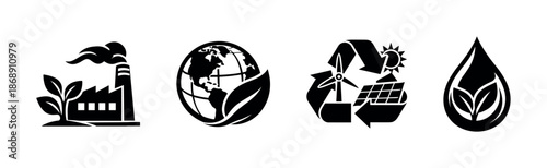 Eco-friendly energy icons. vector icons set of sustainability symbols. renewable, green.