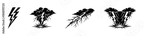 Storm symbols vector icons set: lightning, cloud, thunder design elements