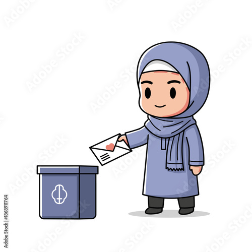 Woman in hijab casting her vote in an election ballot box.