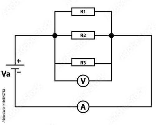 Electrical Circuit Diagram With Resistors R1, R2, R3, Voltmeter And Ammeter