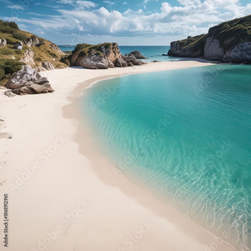 Turquoise waters meet white sand at Balandra Beach ,  turquoise water,  desert landscape,  bay of california
