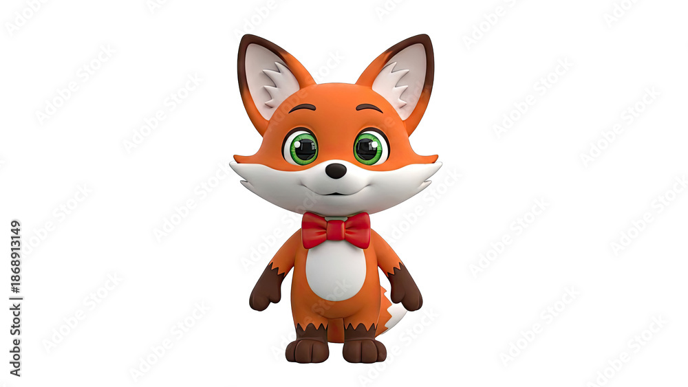 Obraz premium Cute Cartoon Fox Character with Red Bowtie