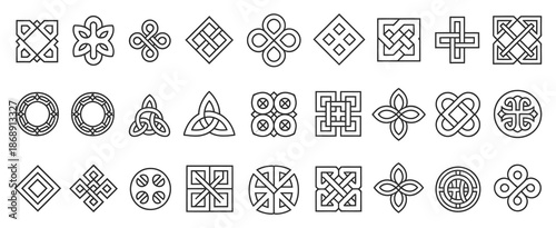 Celtic Ornamental Corner Set Featuring Irish Knot Border Frames and Medieval Decorative Elements, Detailed Vector Illustrations