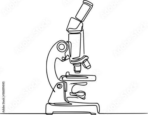 An isolated optical microscope stands on a white background as an essential laboratory instrument for scientific research, microbiology education, and medical discovery in biotechnology