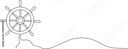 Illustration of a ship's wheel with classic line decorations isolated on a white background.