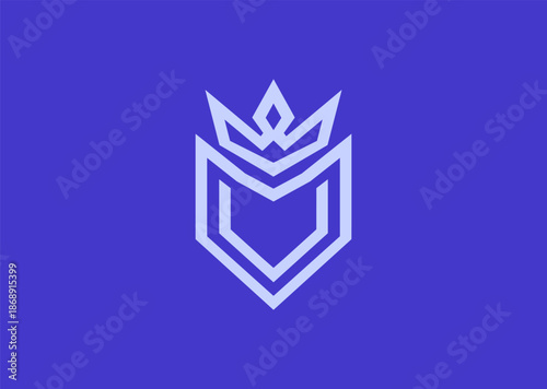 A crown and shield line art logo with bold clean lines, symbolizing royalty, protection, authority, strength, and leadership