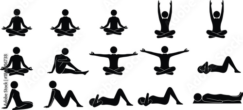 Yoga poses silhouette illustrations for fitness and wellness