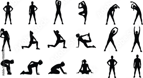 Collection of various human yoga poses and stretches