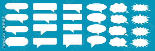 A set of chat box designs for comments on social media or comics. Vector designs of speech bubbles, text boxes, and conversation chat columns in comics.