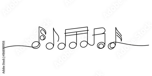A minimalist line drawing of musical notes on a white background