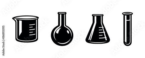 Vector icons set of laboratory glassware: beaker, flask, test tube