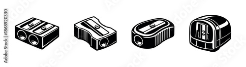 Pencil sharpeners vector icons set. stationery, tools, office supplies. simple symbols