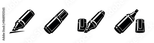 Highlighter pen vector icons set. black marker symbols. stationery, writing tools