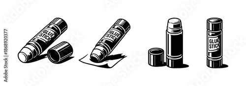 Glue sticks vector icons set: adhesive tools, transparent effect, outline design