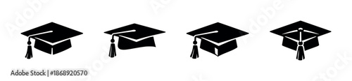 Graduation cap vector icons set: academic symbols, hats, education elements