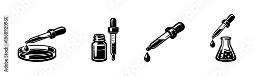 Laboratory equipment icons set. vector icons set with pipette, flask, and beaker
