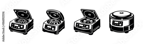 Lab equipment vector icons set. centrifuge machines, lab tools, scientific equipment