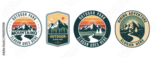 Mountain logo design. Outdoor hiking adventure, wilderness travel symbol. Vector template EPS 10